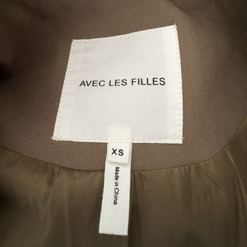 Avec Les Filles Stretch Crepe Double Breasted Belted Trench Coat Olive Green M - Picture 12 of 15